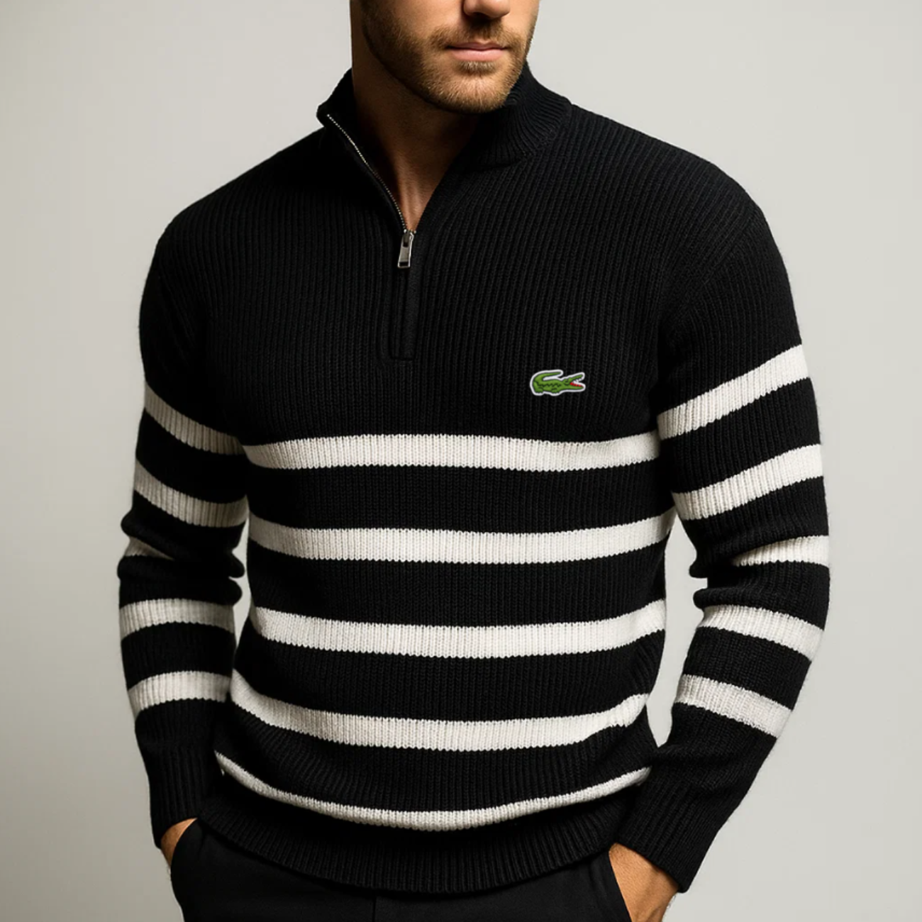Classic Striped Zip-Up Sweater - Clearance Sale