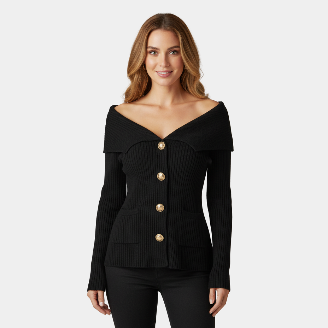 Elegant Off-Shoulder Ribbed Knit Blazer