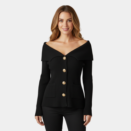 Elegant Off-Shoulder Ribbed Knit Blazer