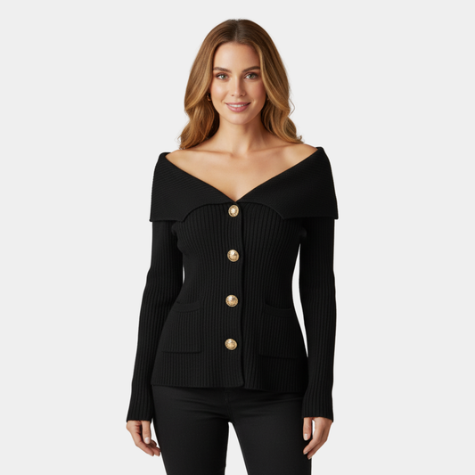 Elegant Off-Shoulder Ribbed Knit Blazer