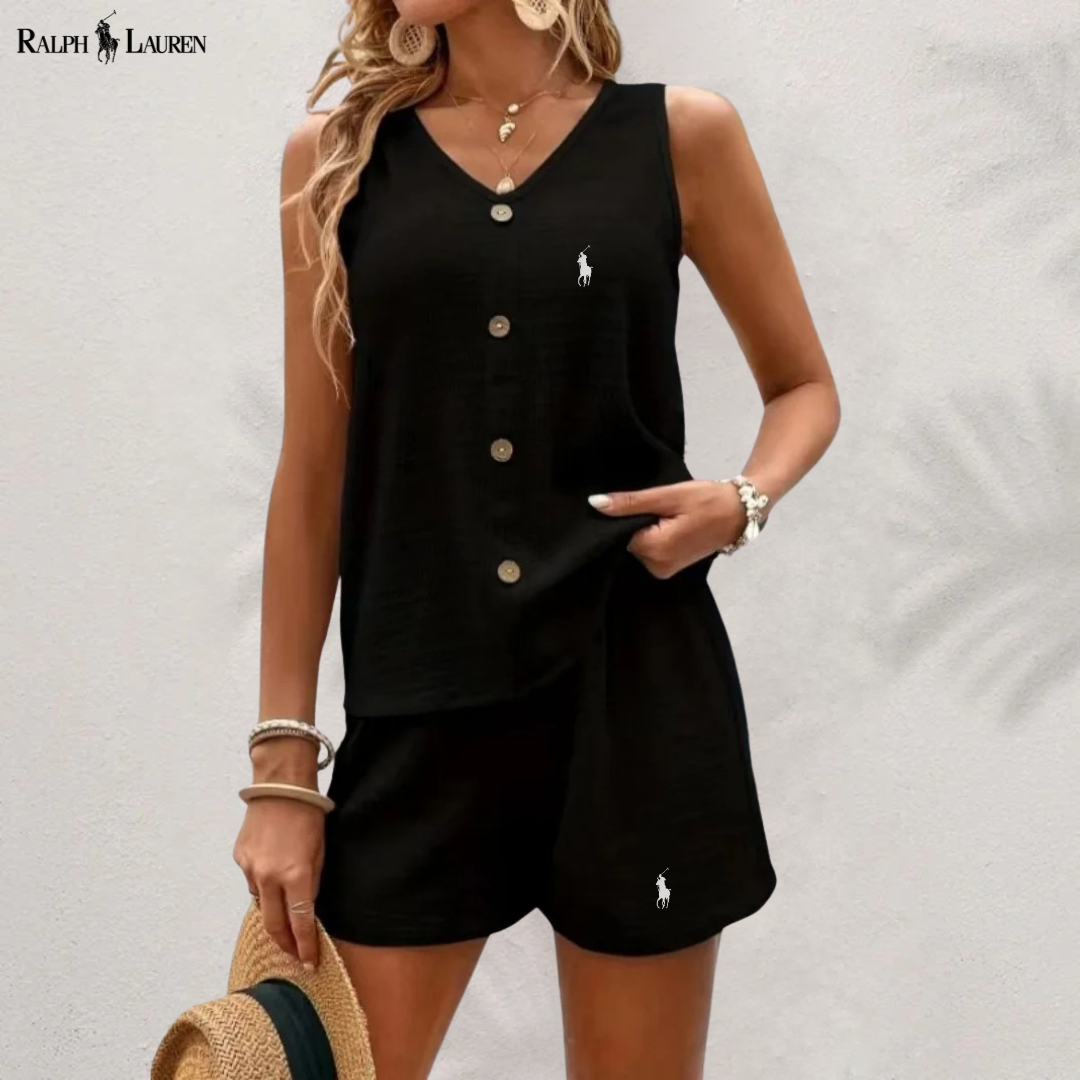 Ꮢalph Ꮮаᴜгеn Top with Buttons & Shorts Set