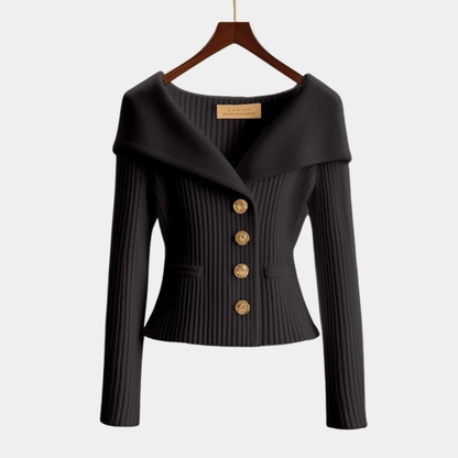 Elegant Off-Shoulder Ribbed Knit Blazer