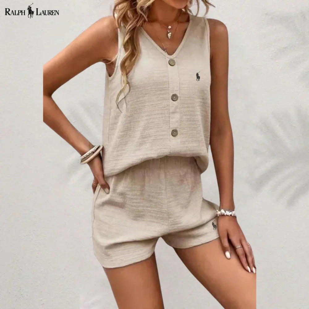 R. Ꮮаᴜгеn Buttoned Tank & Shorts Set