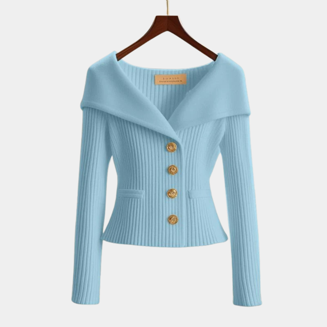 Elegant Off-Shoulder Ribbed Knit Blazer