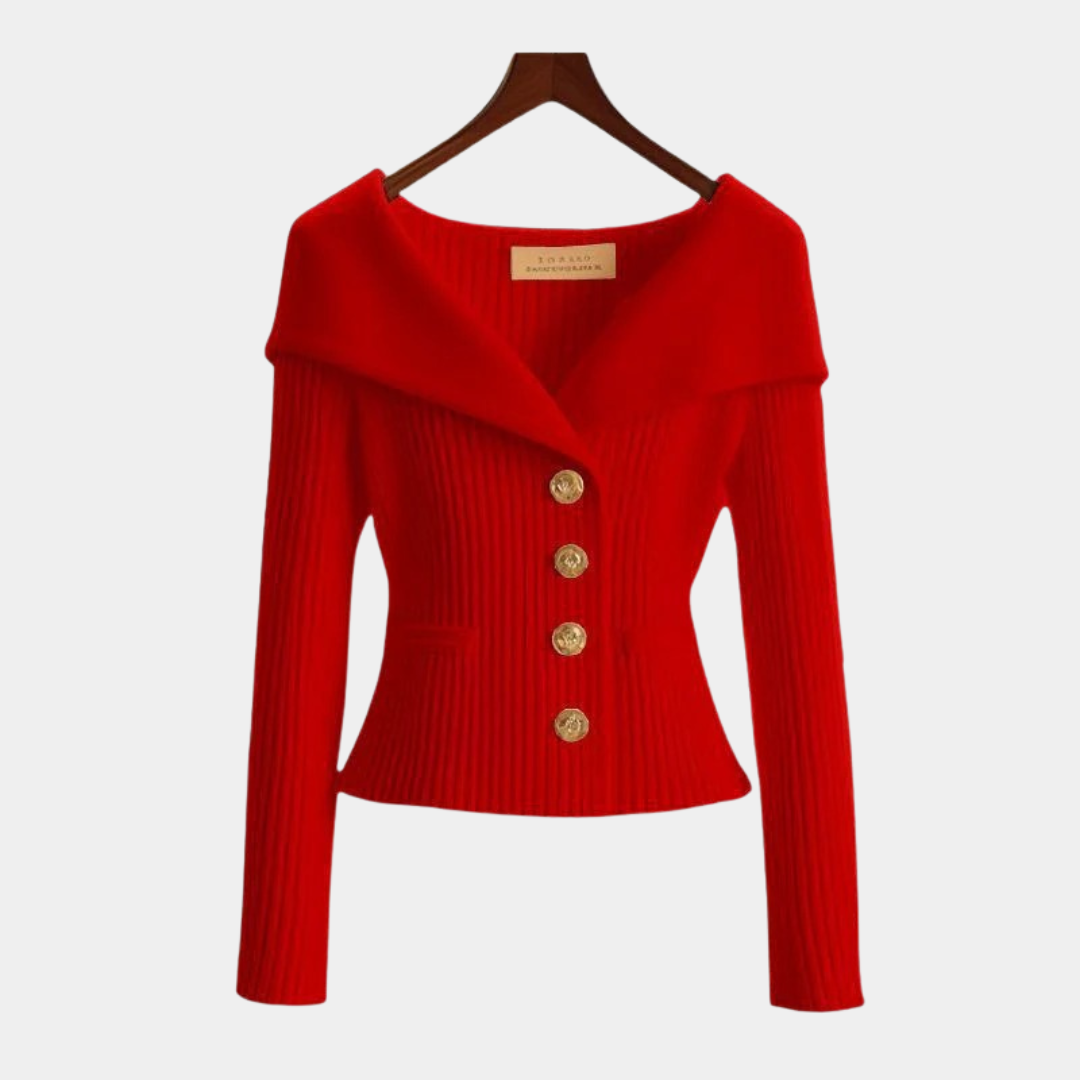 Elegant Off-Shoulder Ribbed Knit Blazer