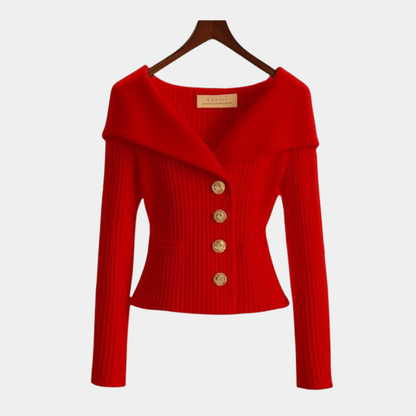 Elegant Off-Shoulder Ribbed Knit Blazer
