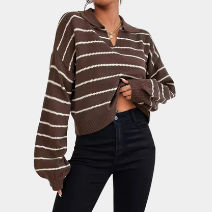Classic Striped Knit Polo Sweater
