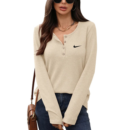 Ladies New Solid Color Round Neck Long Sleeve T-Shirt