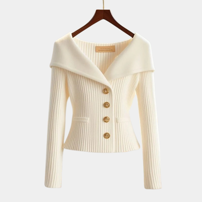 Elegant Off-Shoulder Ribbed Knit Blazer