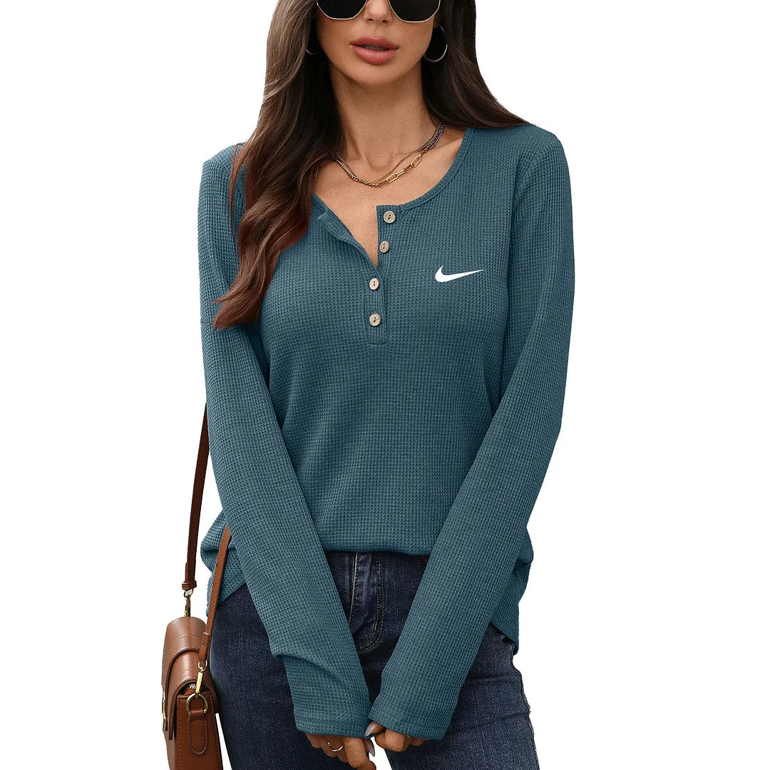 Ladies New Solid Color Round Neck Long Sleeve T-Shirt