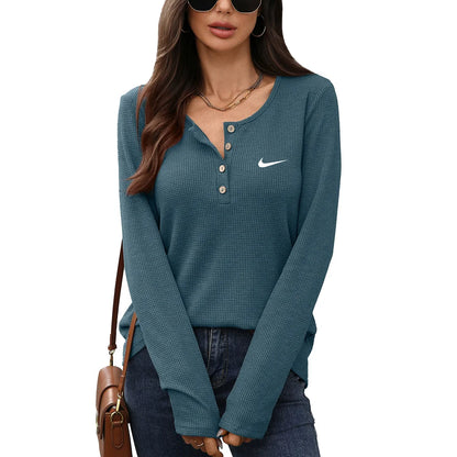 Ladies New Solid Color Round Neck Long Sleeve T-Shirt