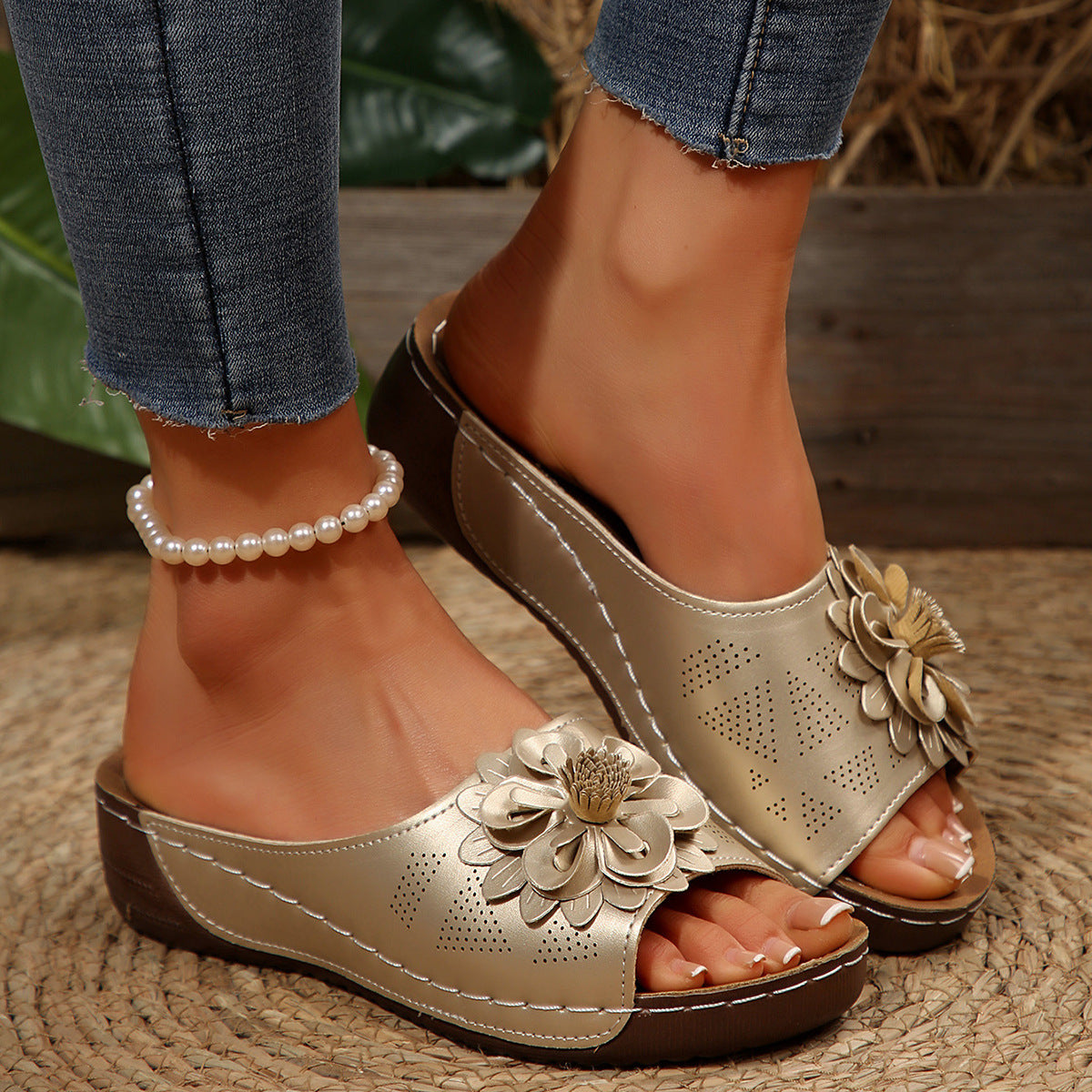 Floral Comfort Wedge Sandals