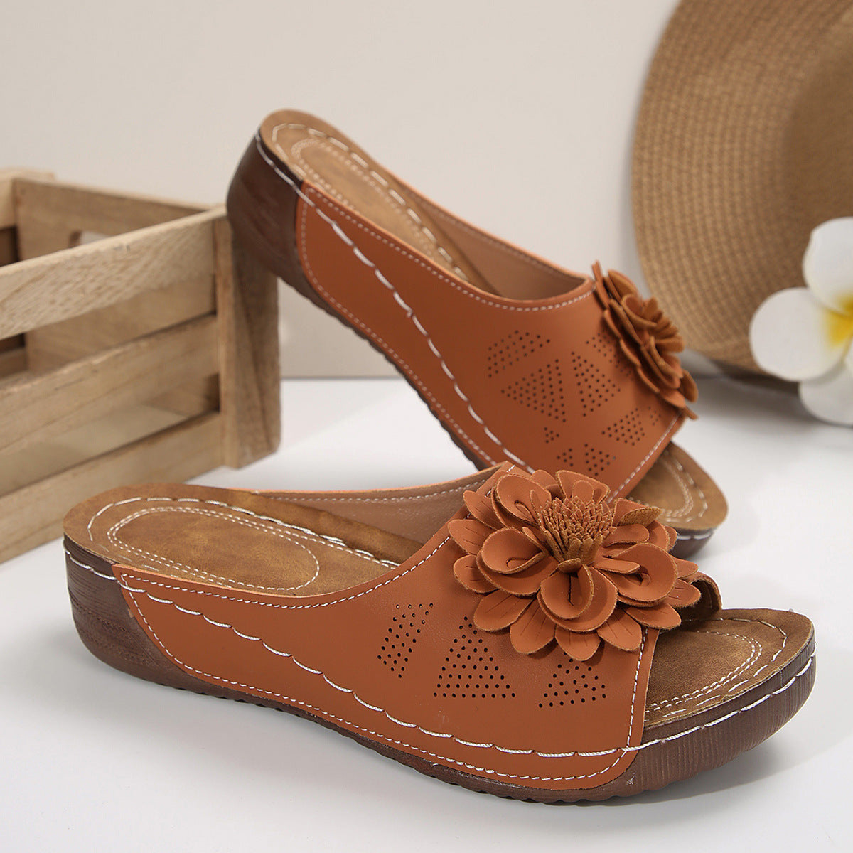 Floral Comfort Wedge Sandals