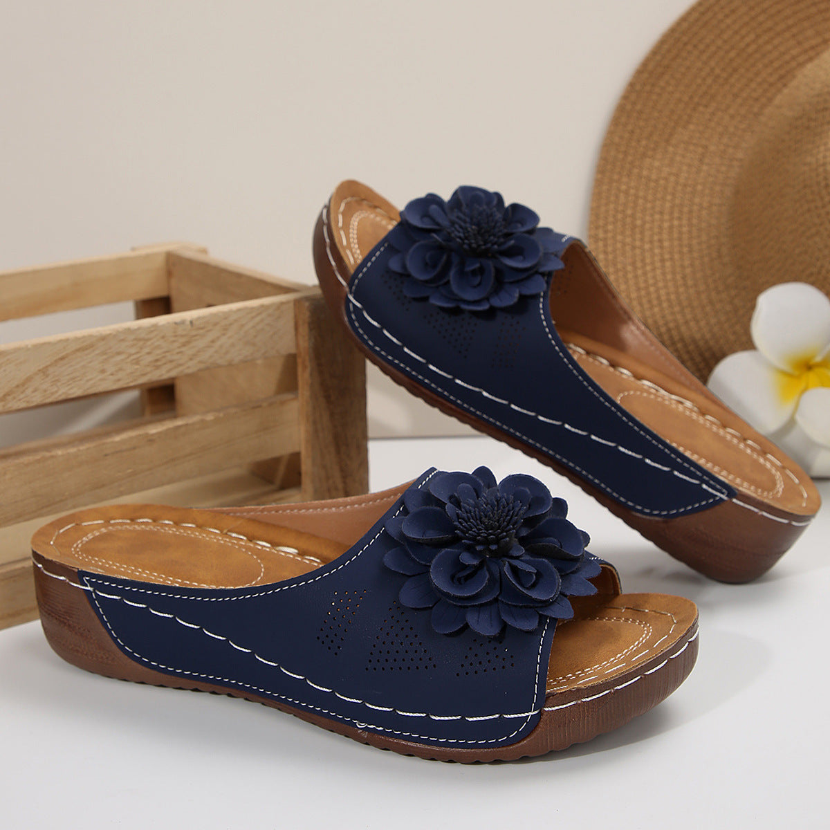 Floral Comfort Wedge Sandals