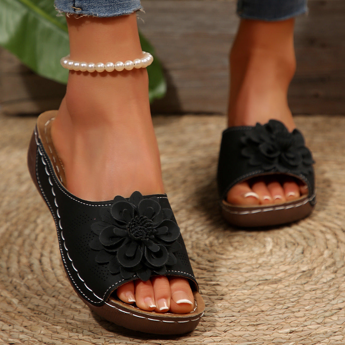 Floral Comfort Wedge Sandals
