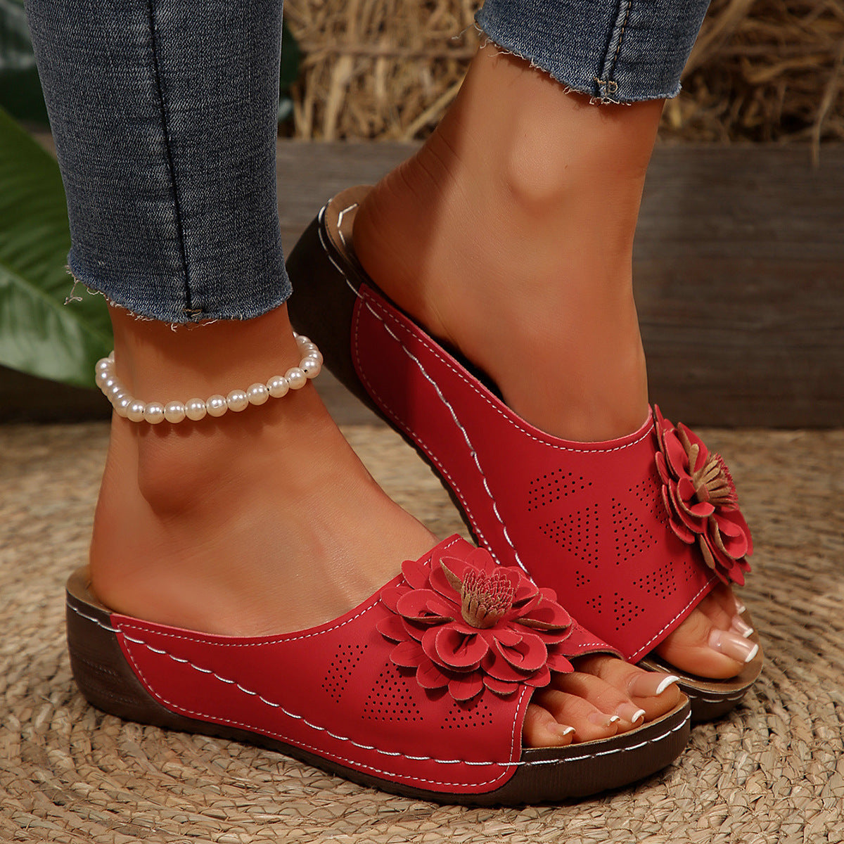 Floral Comfort Wedge Sandals