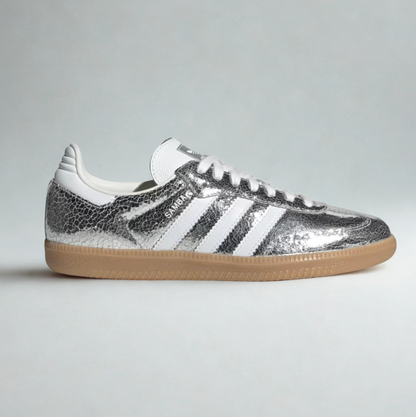 AD Samba OG Women Metallic Cracked Silver Leather Sneakers