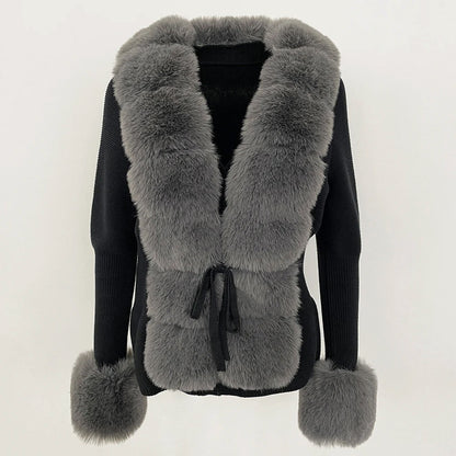 Faux Fur Trim Knit Cardigan