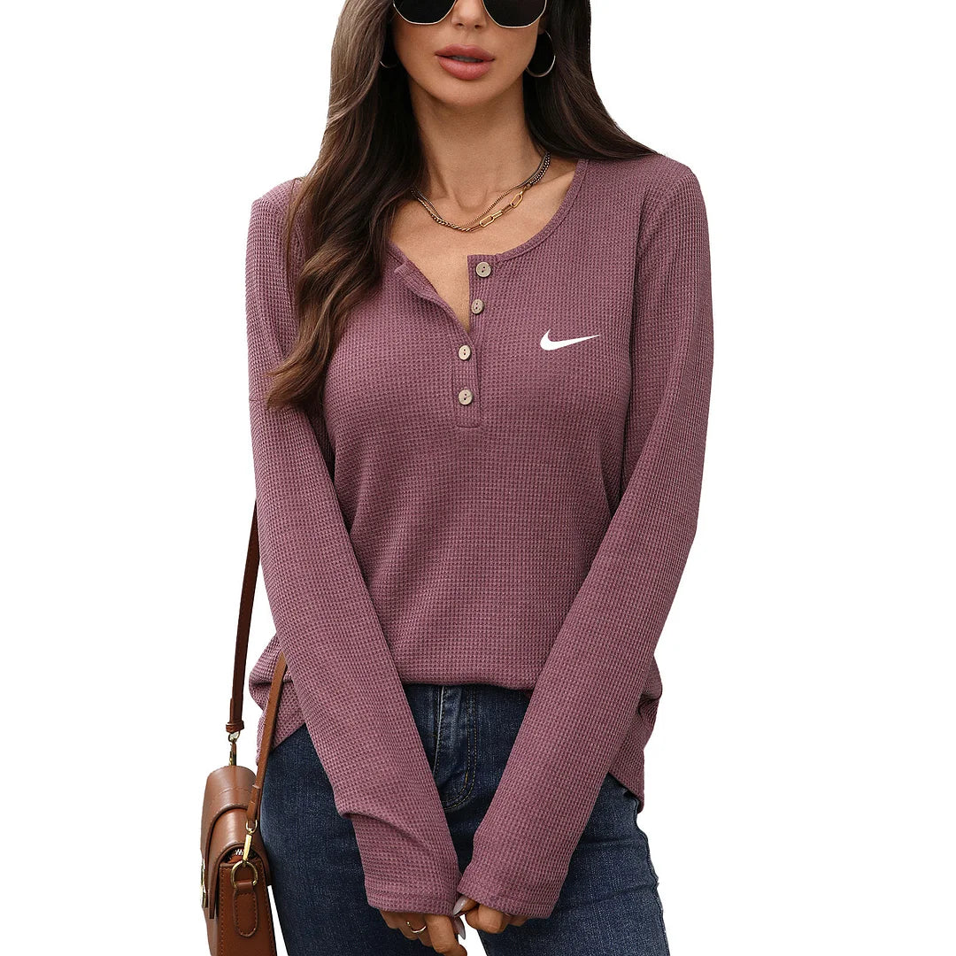 Ladies New Solid Color Round Neck Long Sleeve T-Shirt