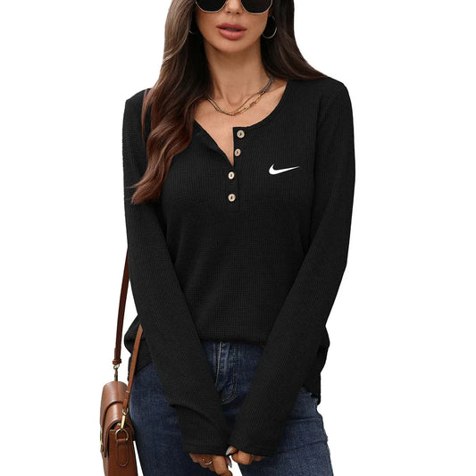 Ladies New Solid Color Round Neck Long Sleeve T-Shirt