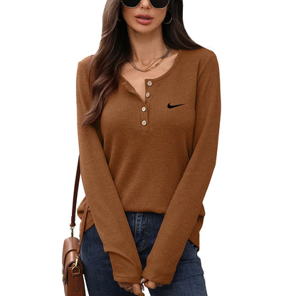 Ladies New Solid Color Round Neck Long Sleeve T-Shirt